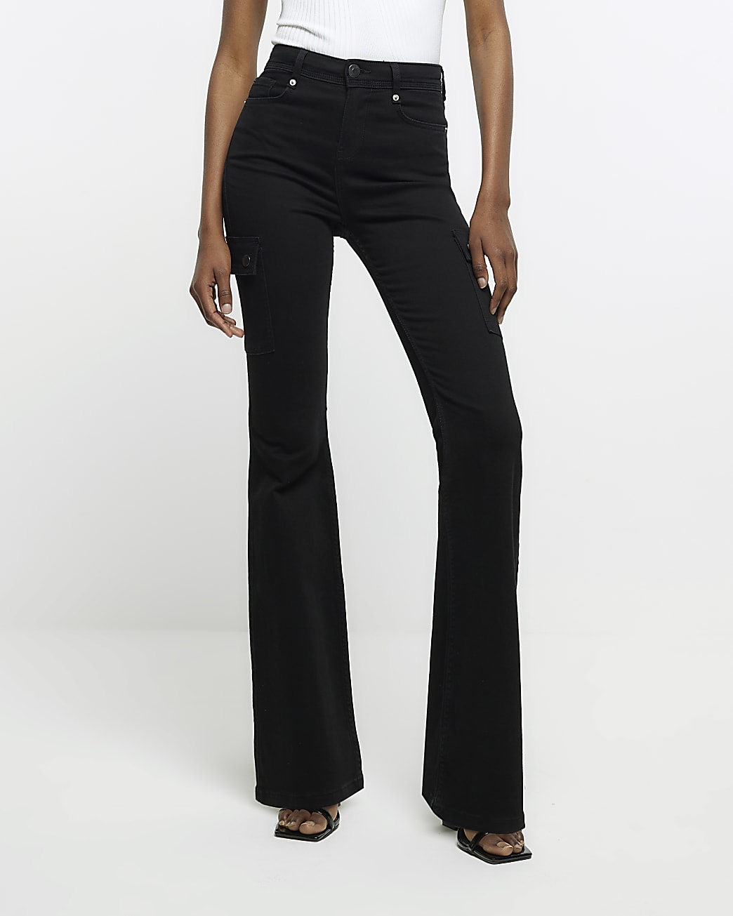 Black cargo flare jeans