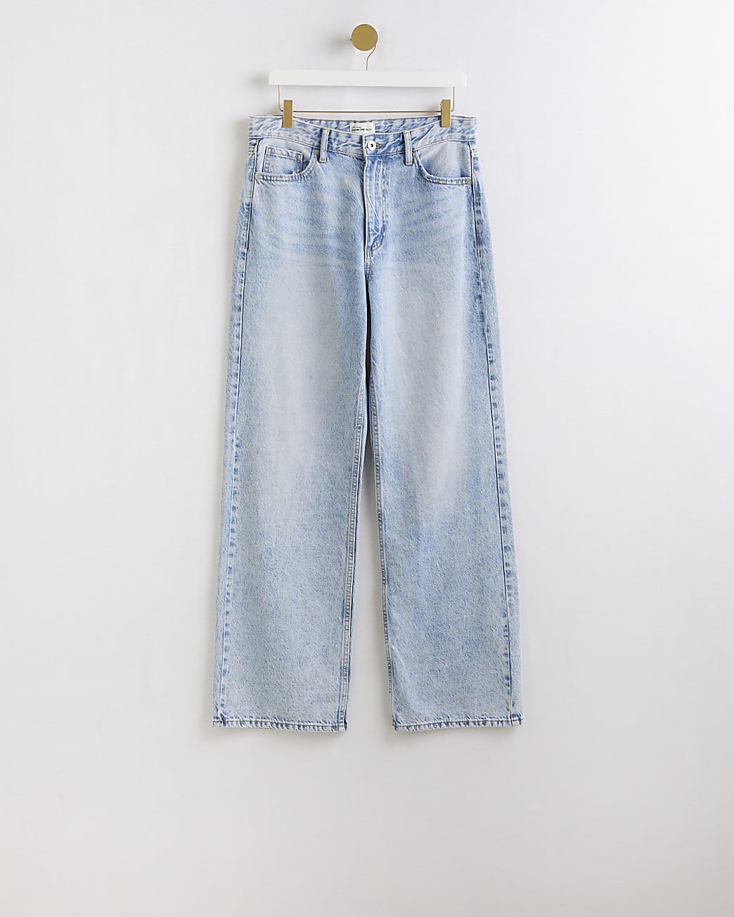 Blue high waisted relaxed straight leg jeans