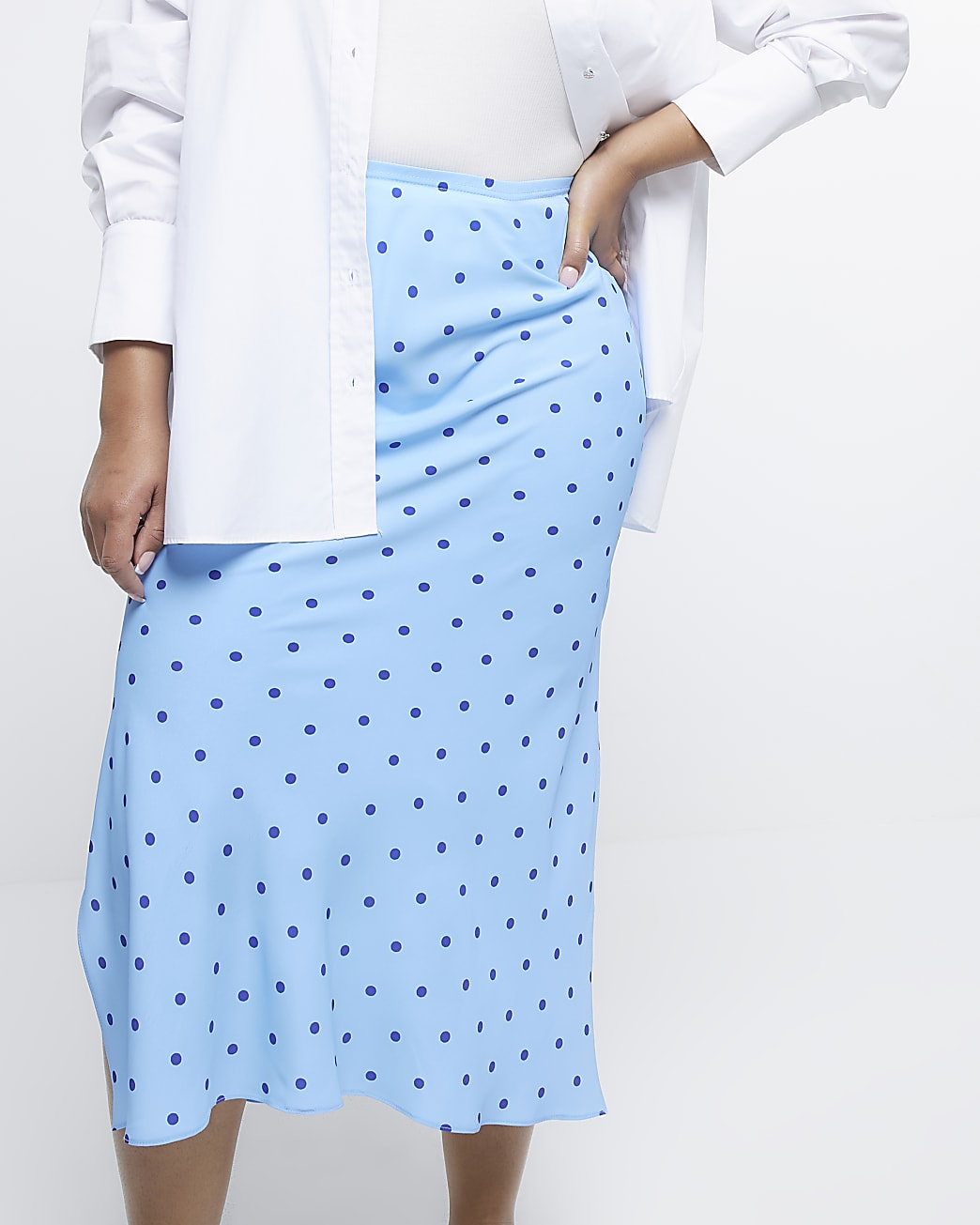 Plus blue spot midi skirt
