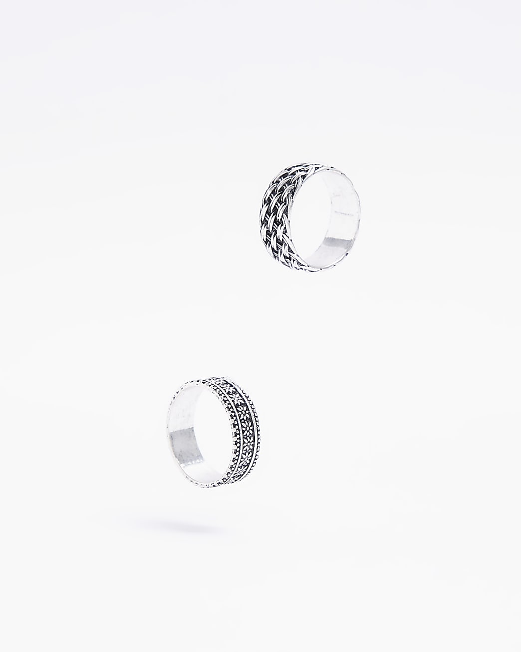 Silver colour multipack of 2 weave rings