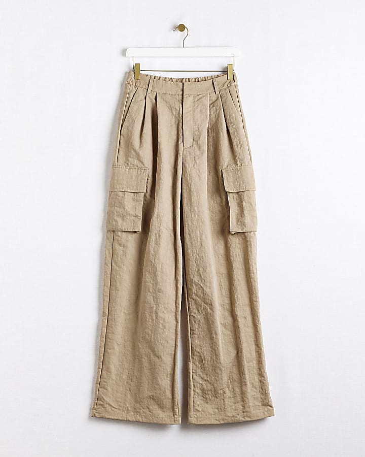 Beige utility cargo trousers