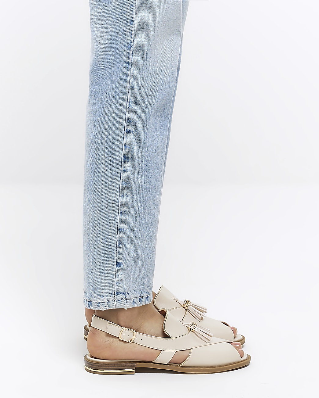 Cream open toe sling back shoes