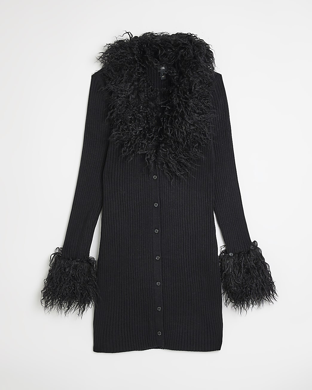 Petite black faux fur bodycon mini dress