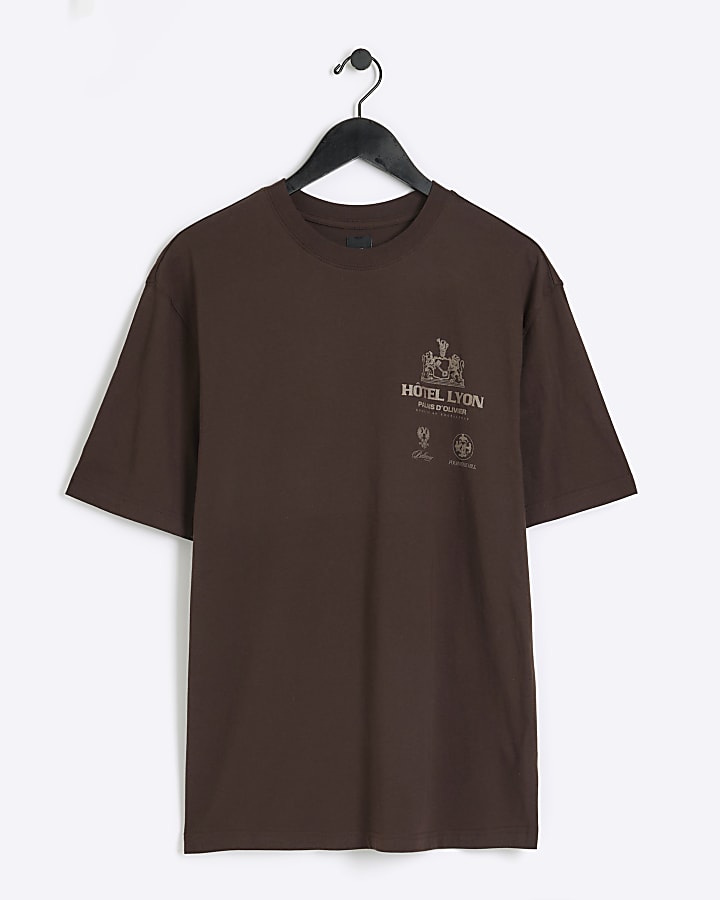 Brown Oversized Fit Graphic T-Shirt