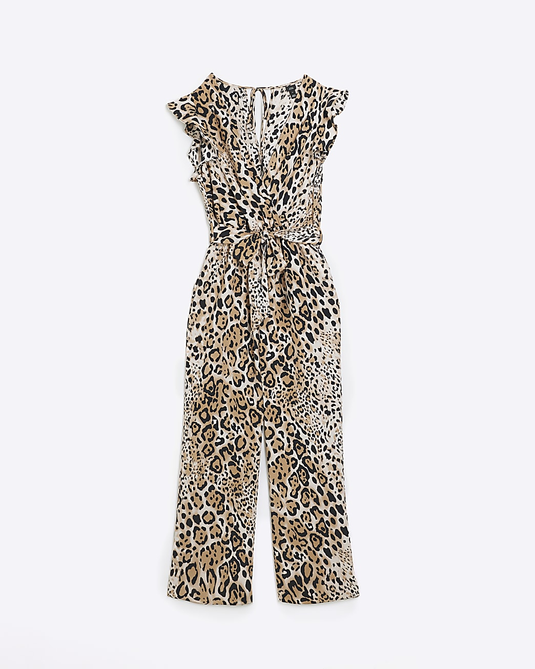 Beige animal print wrap jumpsuit