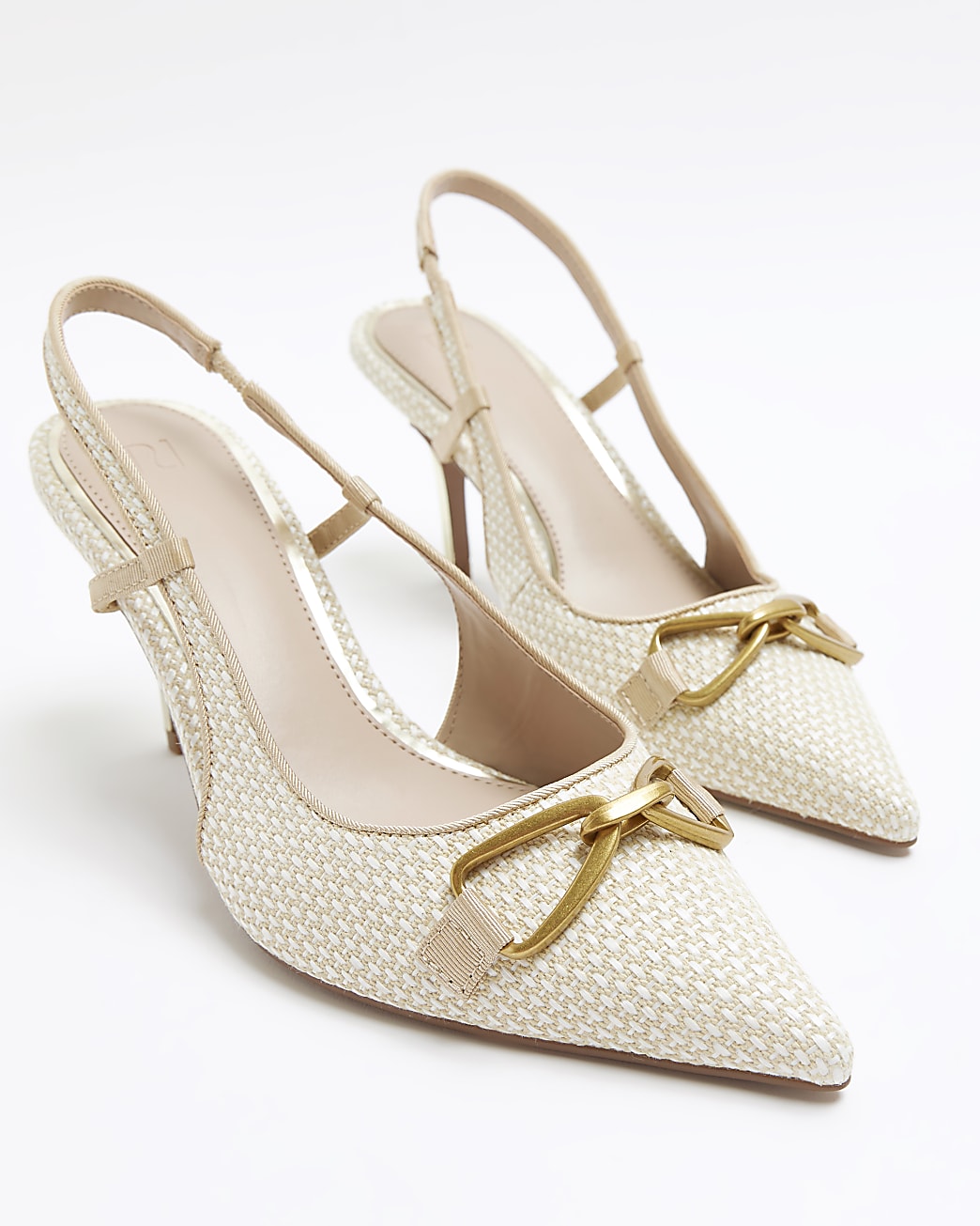 Beige heeled court shoes