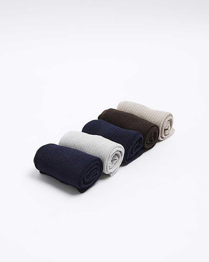 Brown ribbed ankle sock multipack