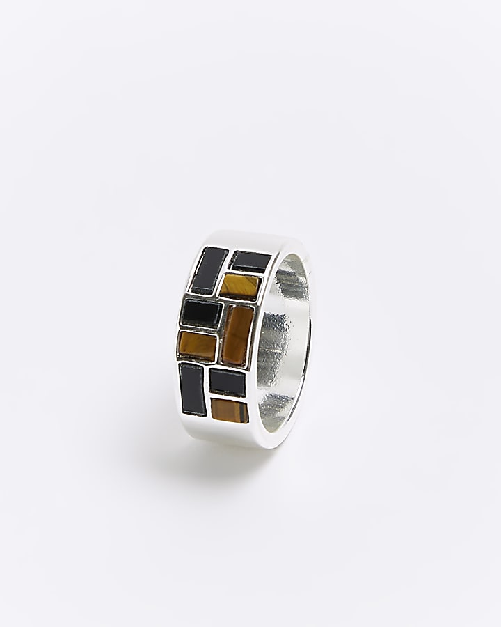 Silver colour mosaic ring