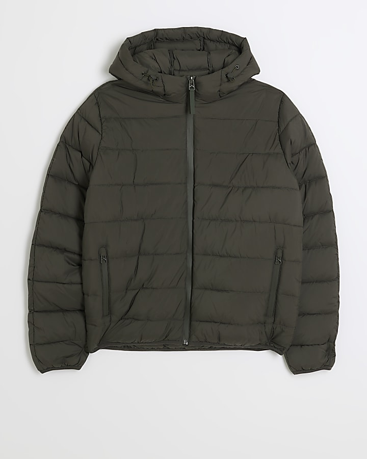 Green regular fit hooded puffer jacket