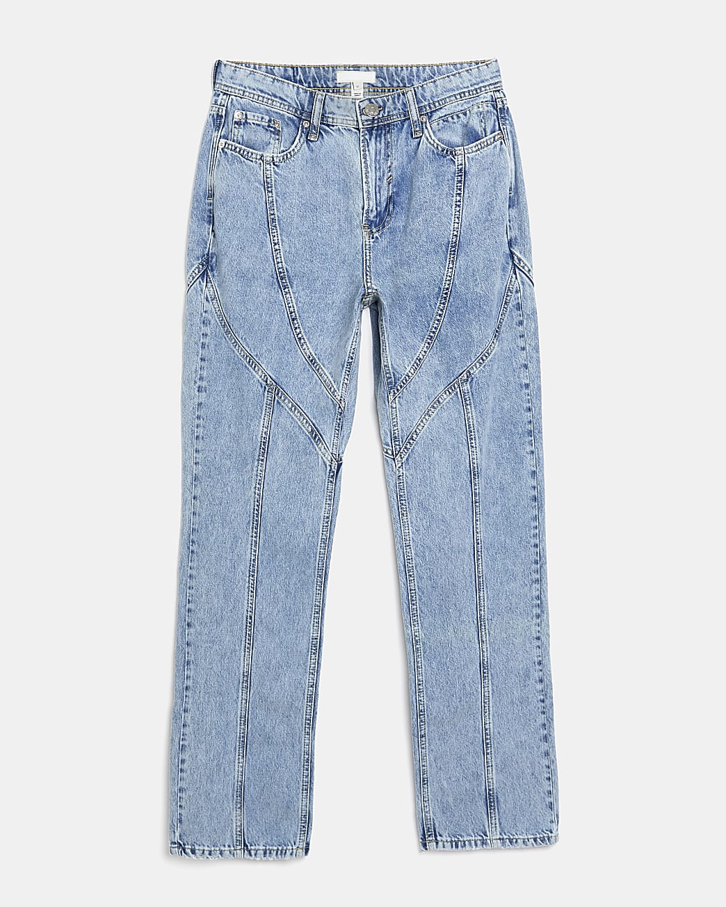 Blue high waisted seamed straight leg jeans