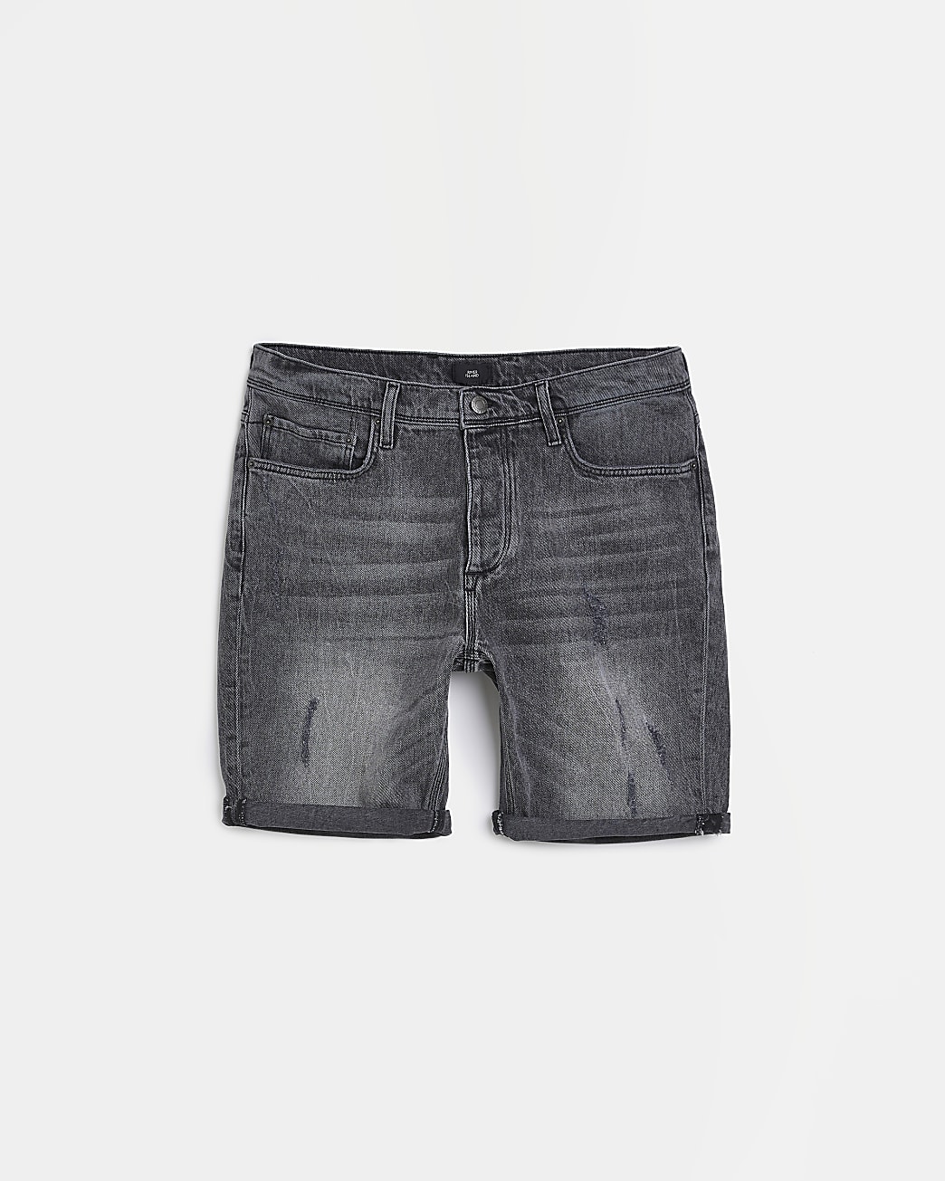 Black slim fit ripped turn up denim shorts