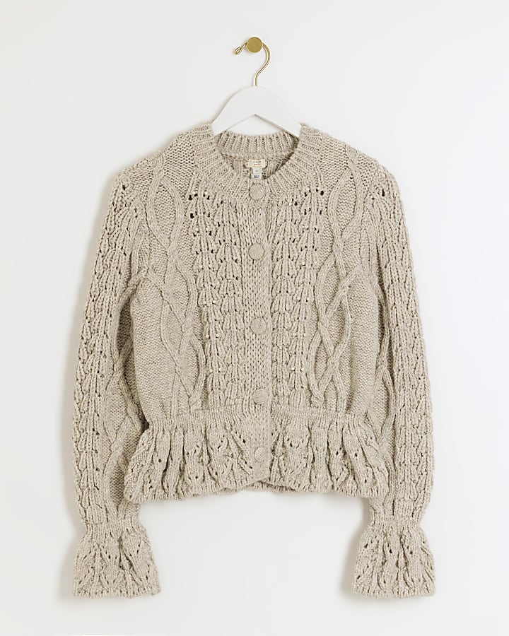 Cream embellished peplum cardigan