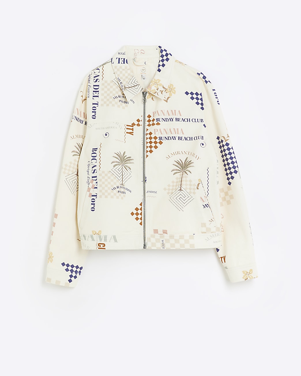 Cream regular fit graphic print jacket