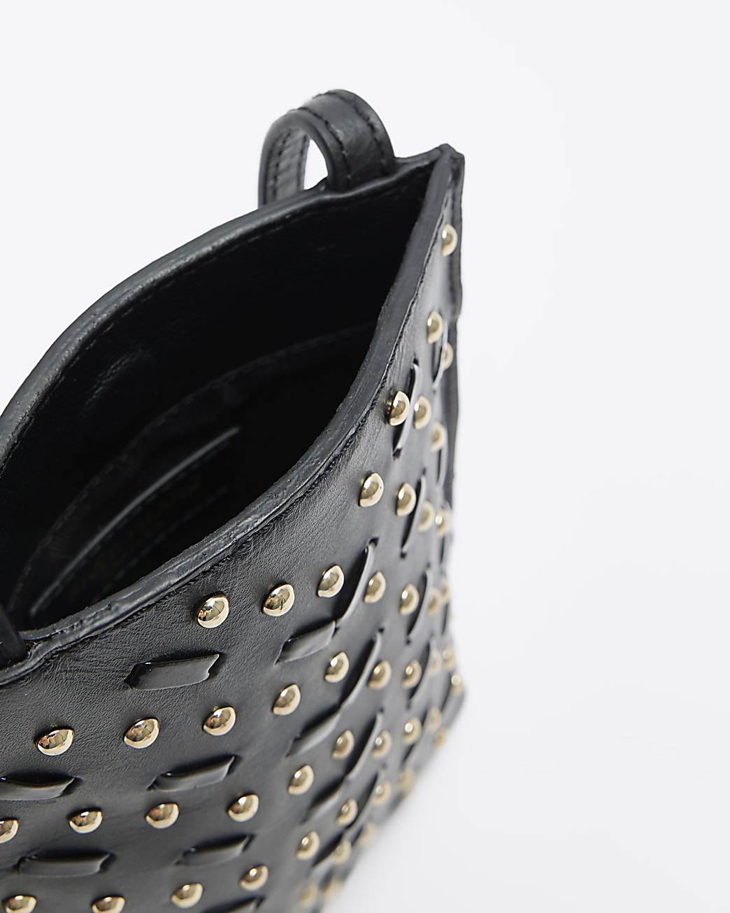Black leather studded phone cross body bag