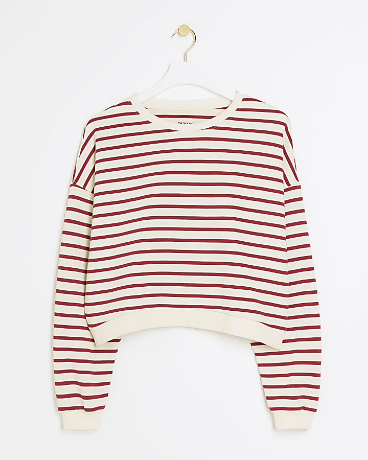 Red stripe crop sweatshirt