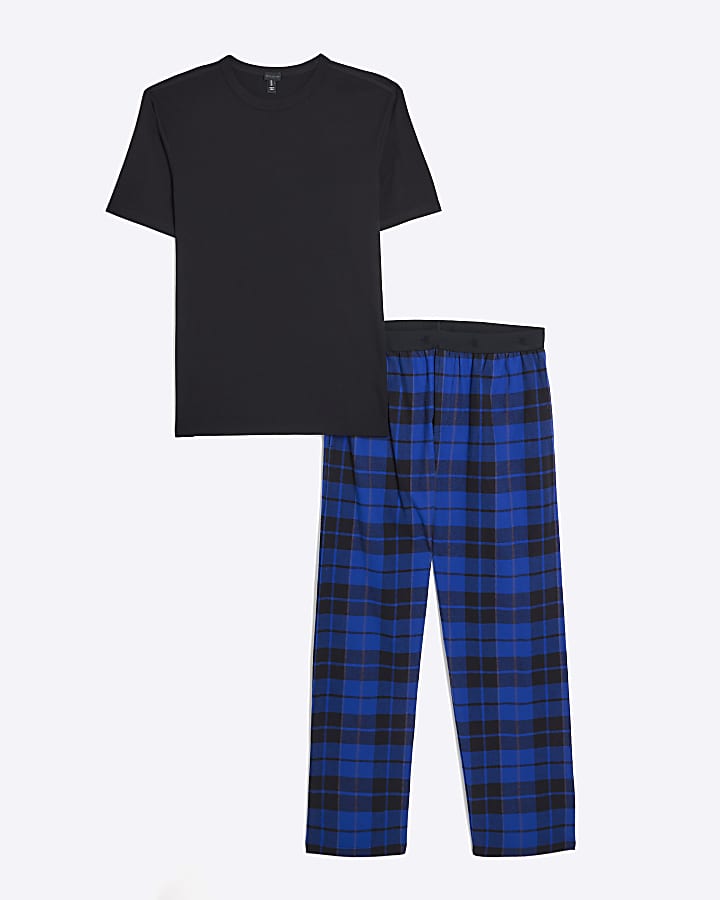Blue check trousers and t-shirt lounge set