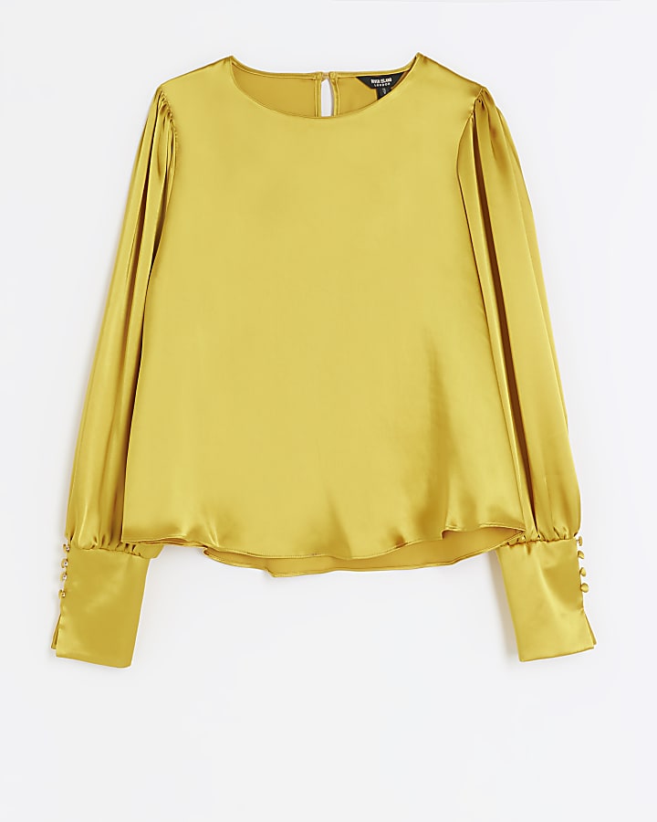 Yellow satin long sleeve blouse