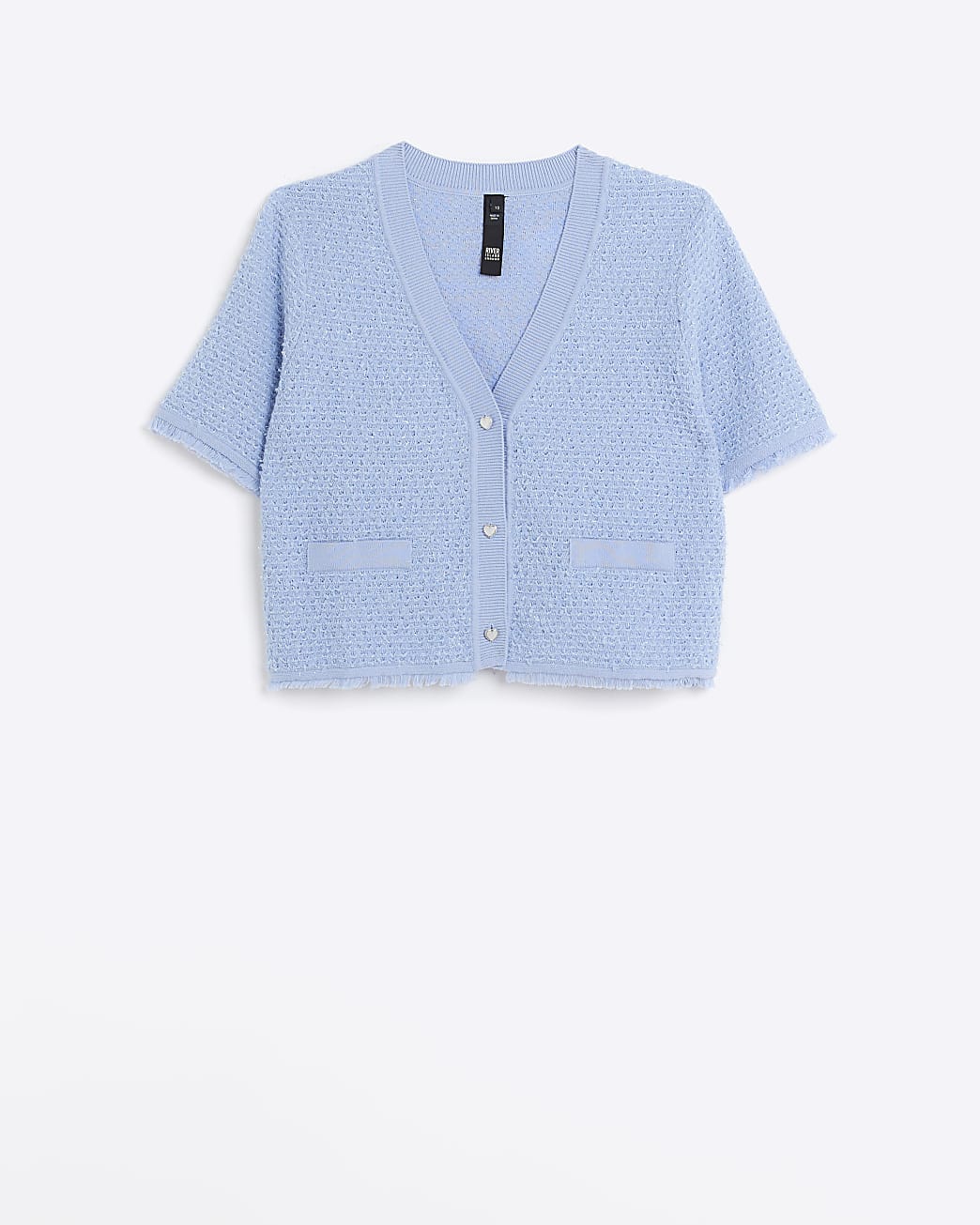 Blue boucle short sleeve cardigan