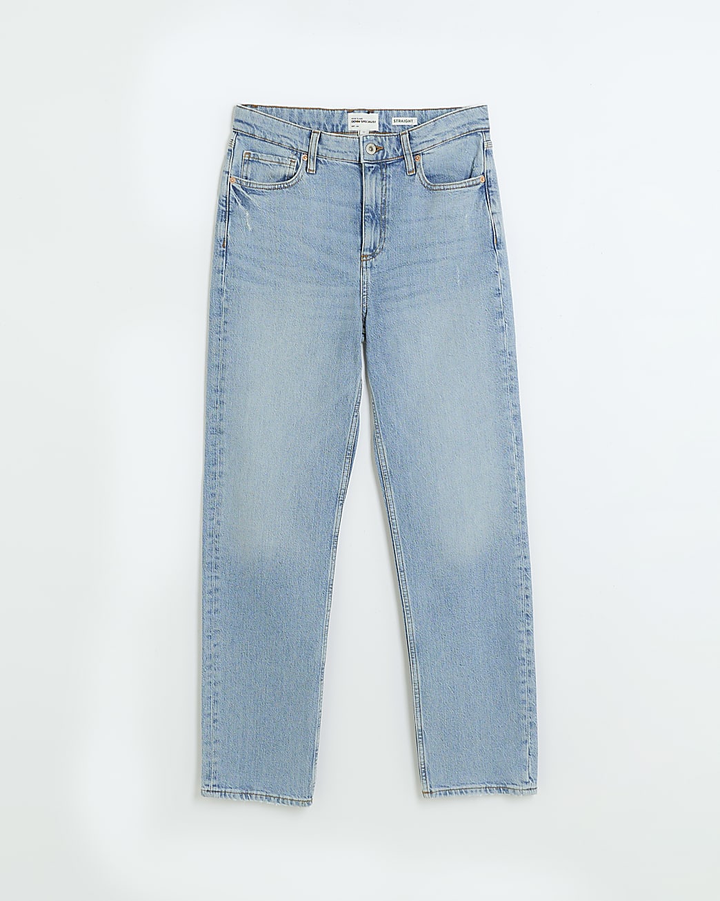 Blue high rise straight leg jeans