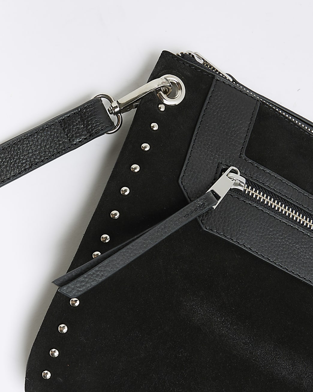 Black zip front clutch bag