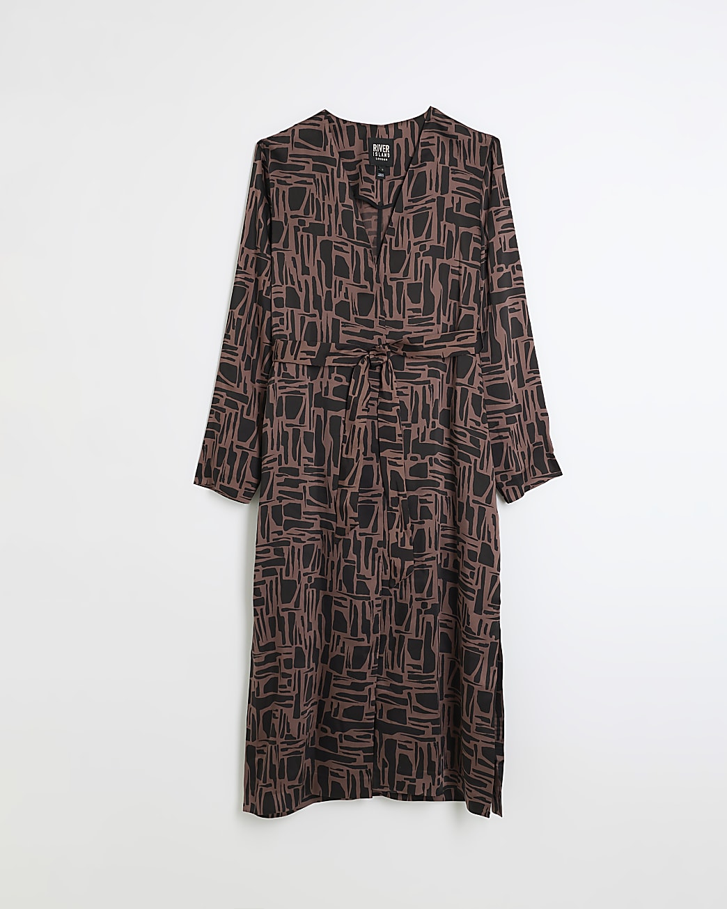 Brown geometric print longline duster jacket