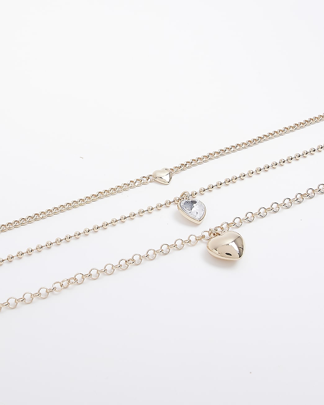 Gold heart pendant multirow necklace