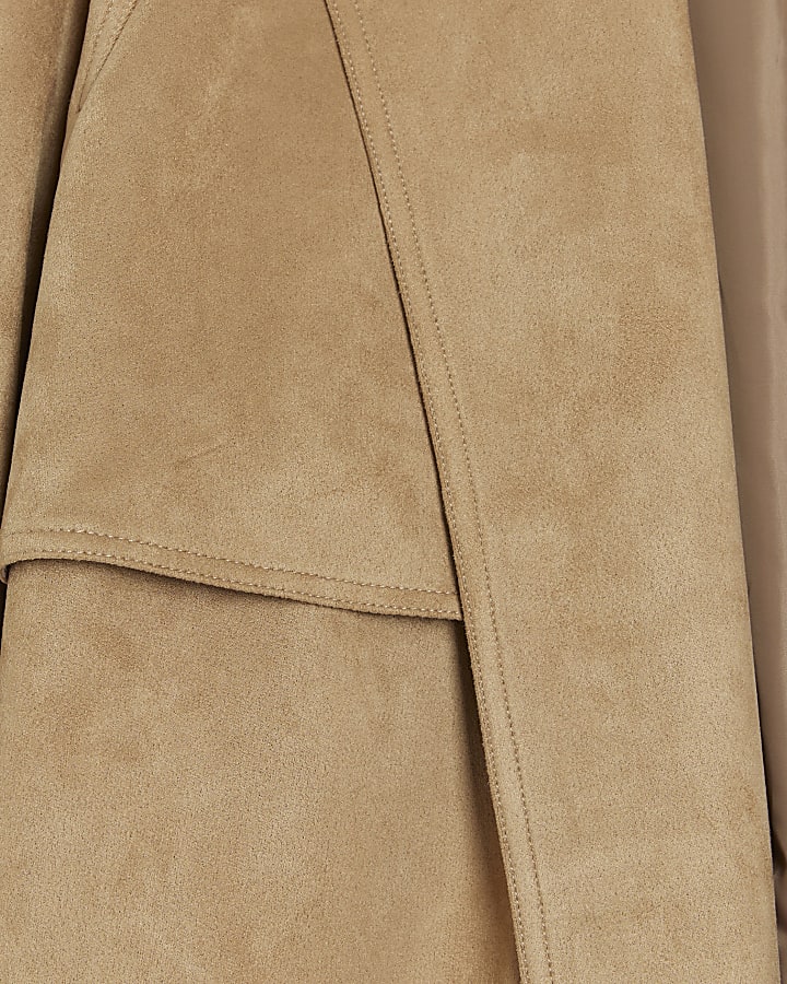 Brown suedette longline trench coat