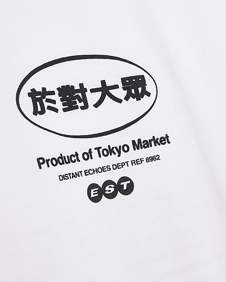 White regular fit Japanese floral t-shirt