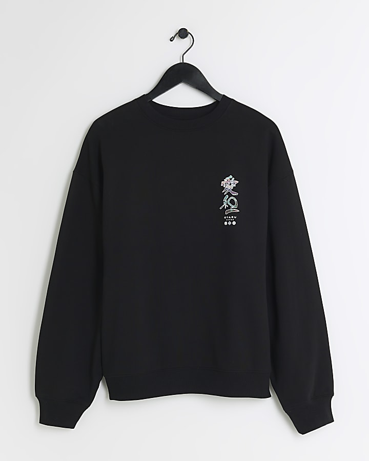 Black Regular Fit Japanese Graphic Sweatshirt