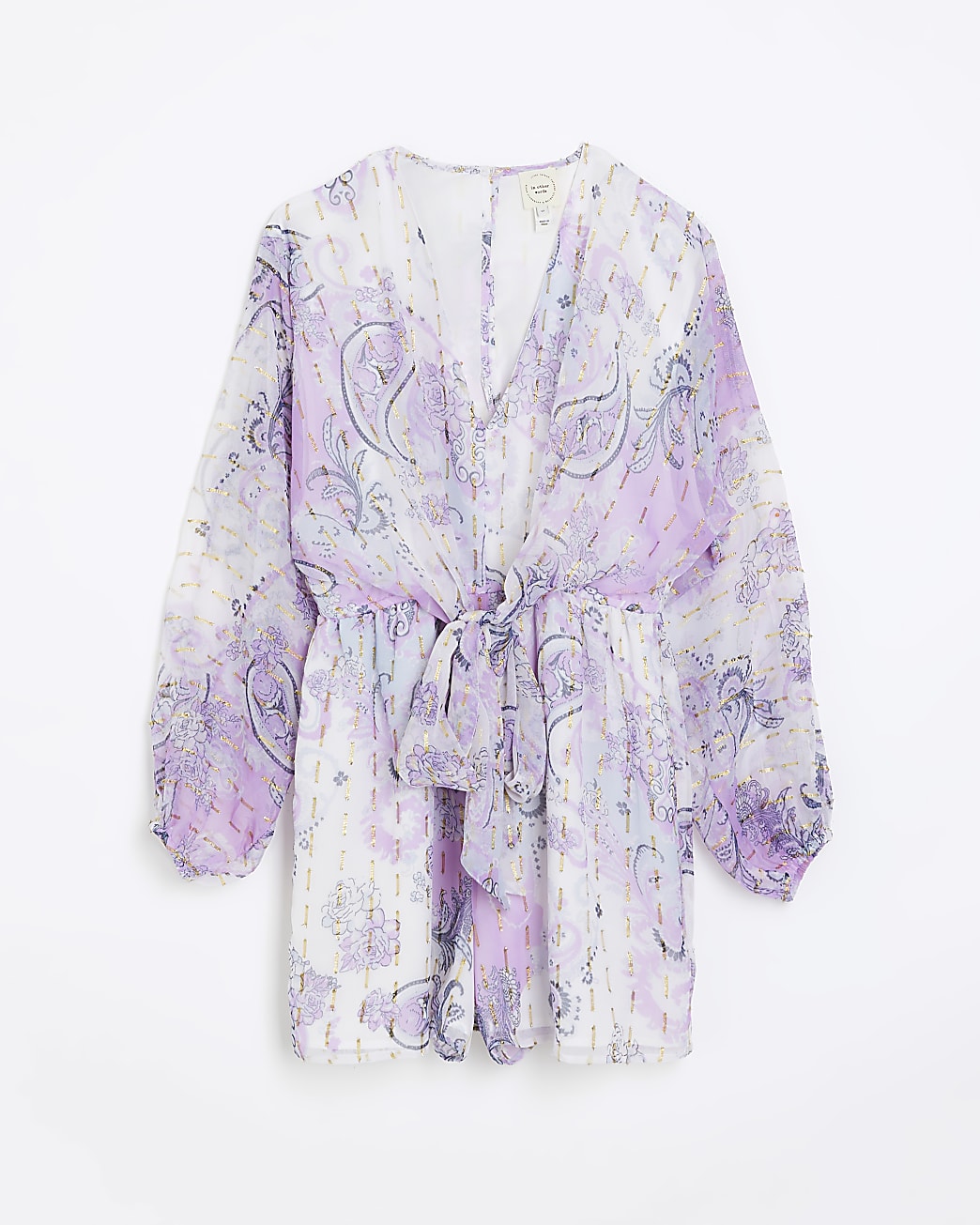 Purple paisley tie waist playsuit