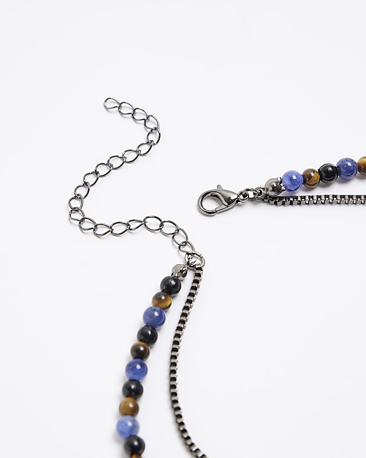 Blue beaded multirow necklace