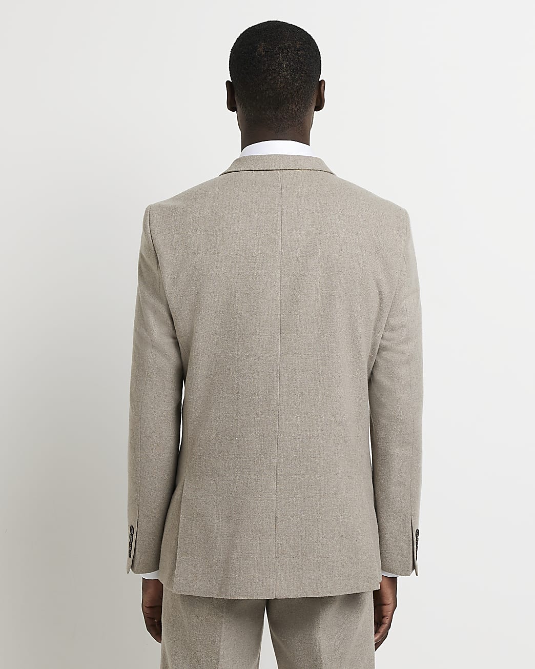 Beige slim fit flannel Suit Jacket
