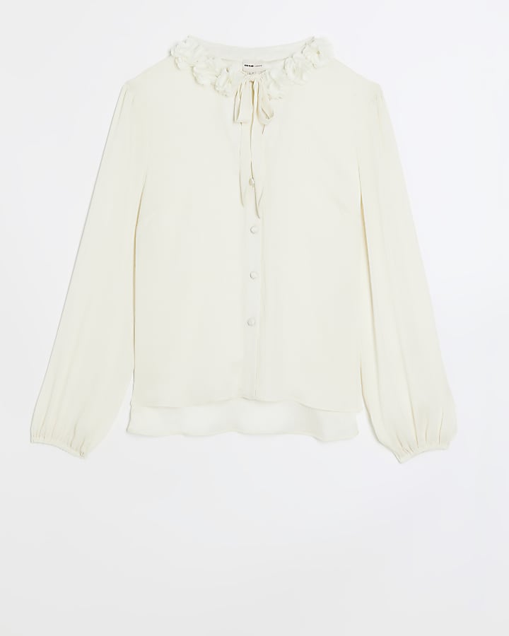 White chiffon corsage blouse