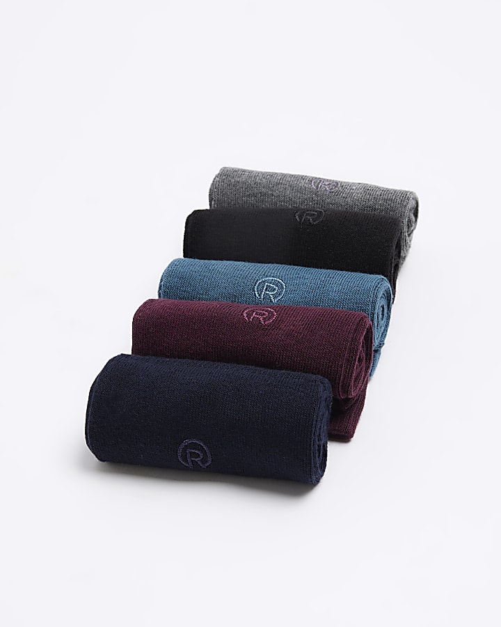 Purple embroidered ankle socks multipack