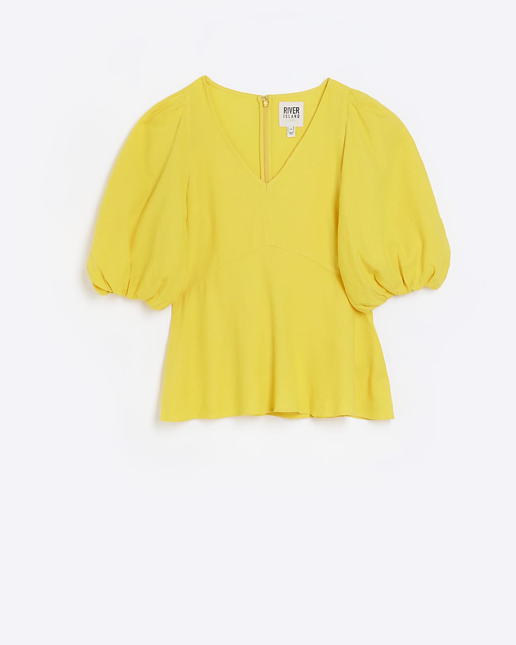 Yellow linen blend puff sleeve blouse