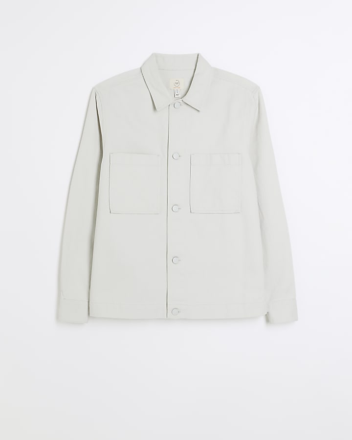 Grey regular fit chest pocket overshirt