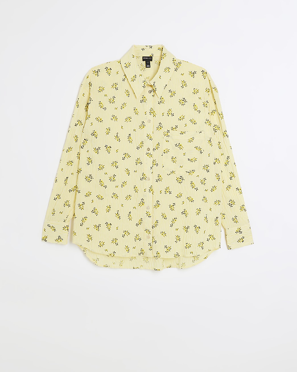 Yellow poplin striped floral shirt
