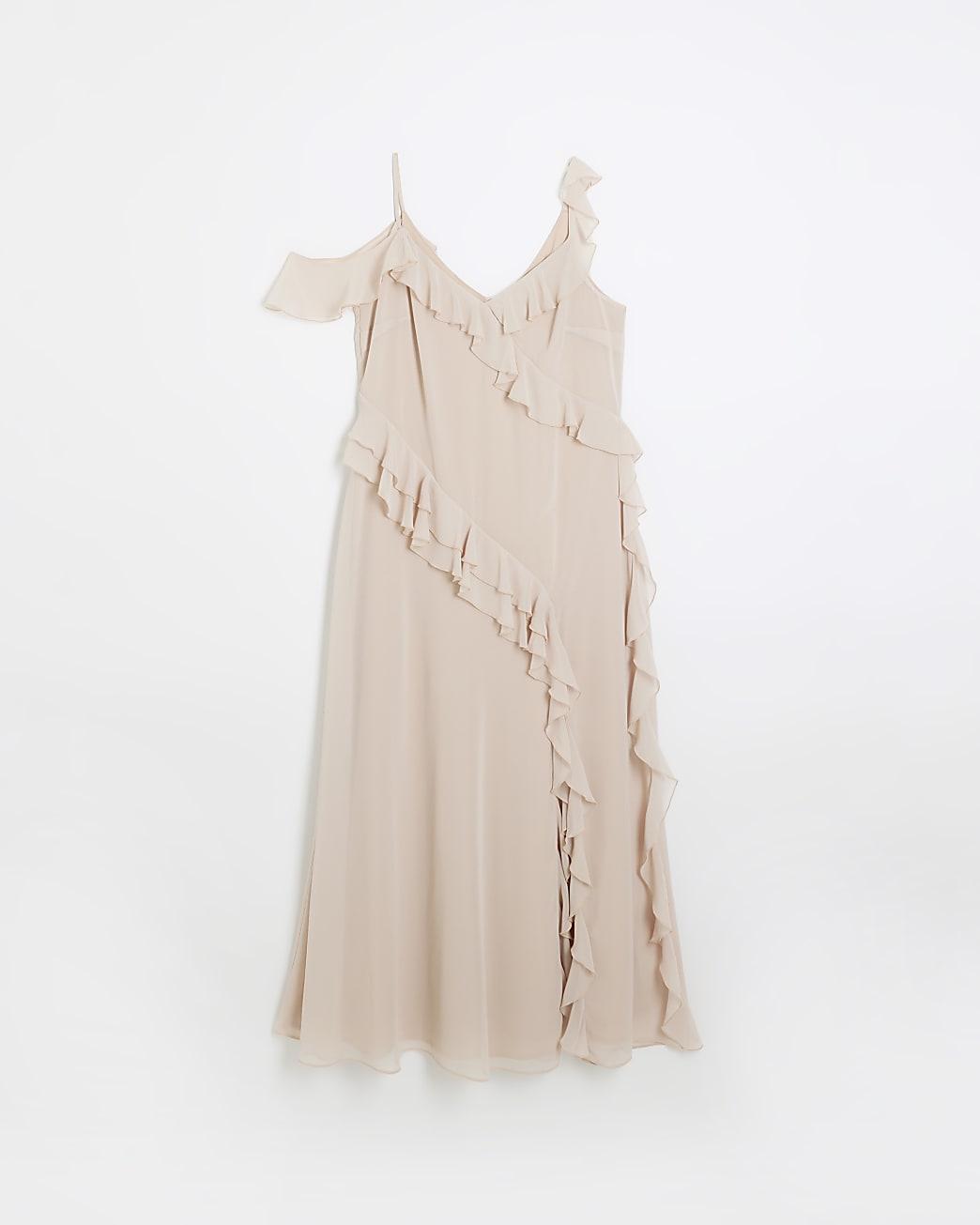 Pink chiffon frill slip maxi dress