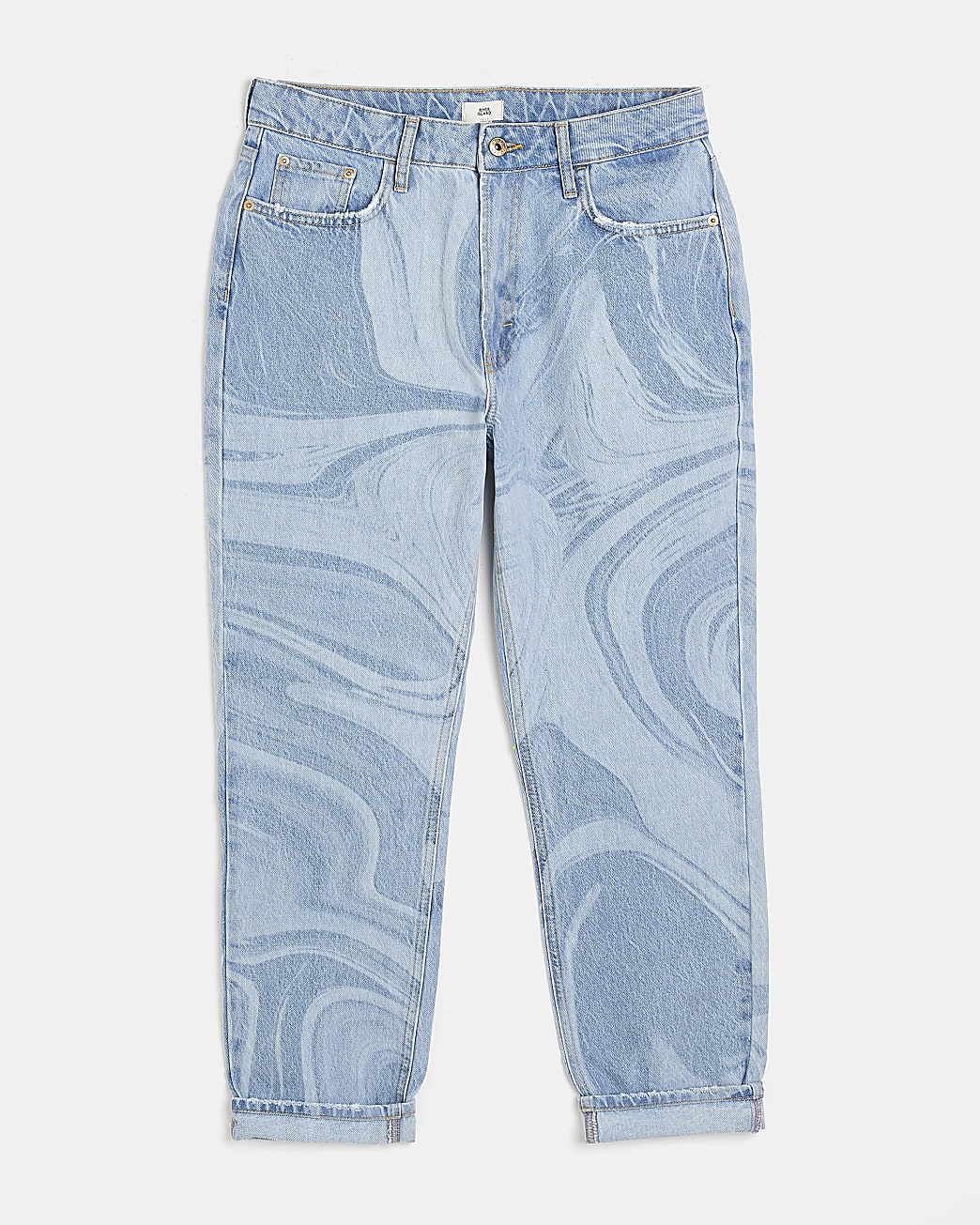 Blue printed high rise mom jeans