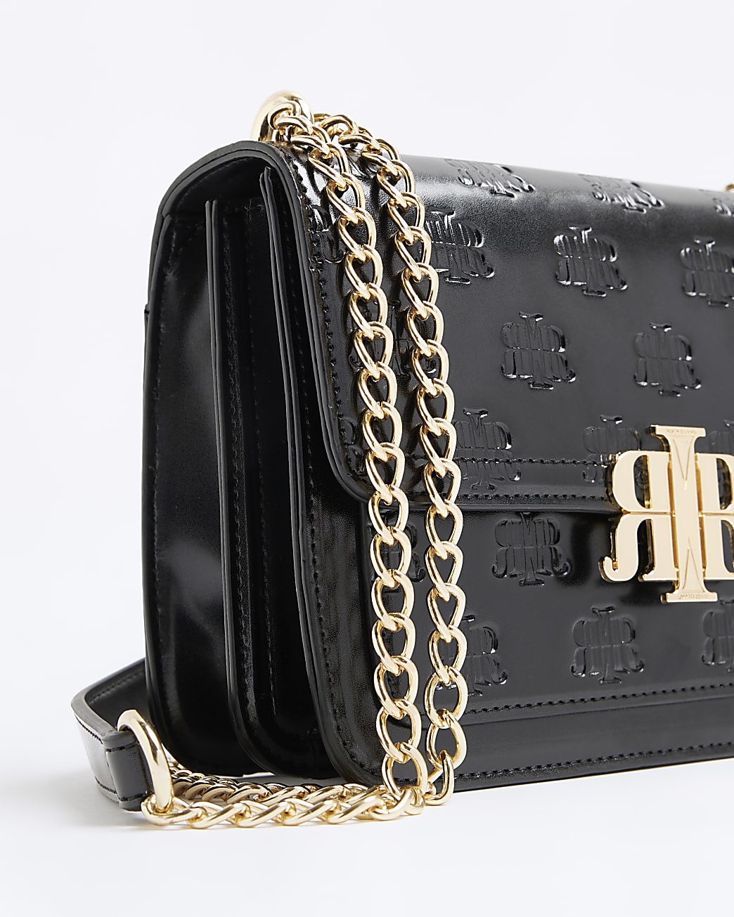 Black RI monogram embossed satchel