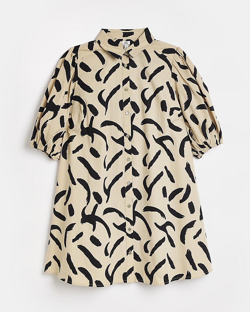 Beige poplin short sleeve mini shirt dress