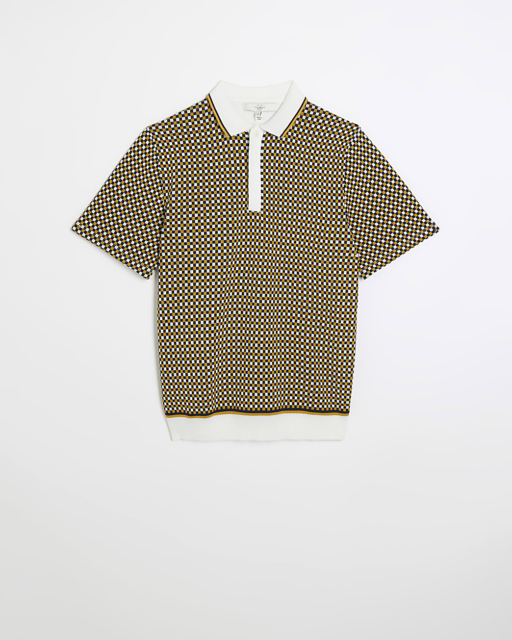 Yellow slim fit check knit polo shirt