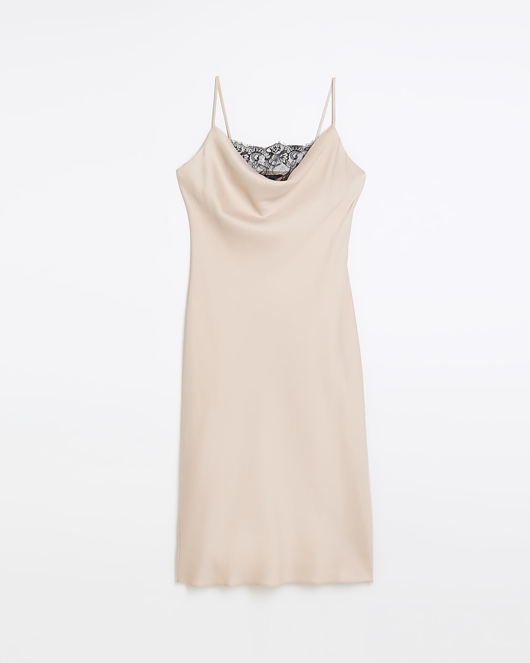 Pink satin cowl neck slip midi dress