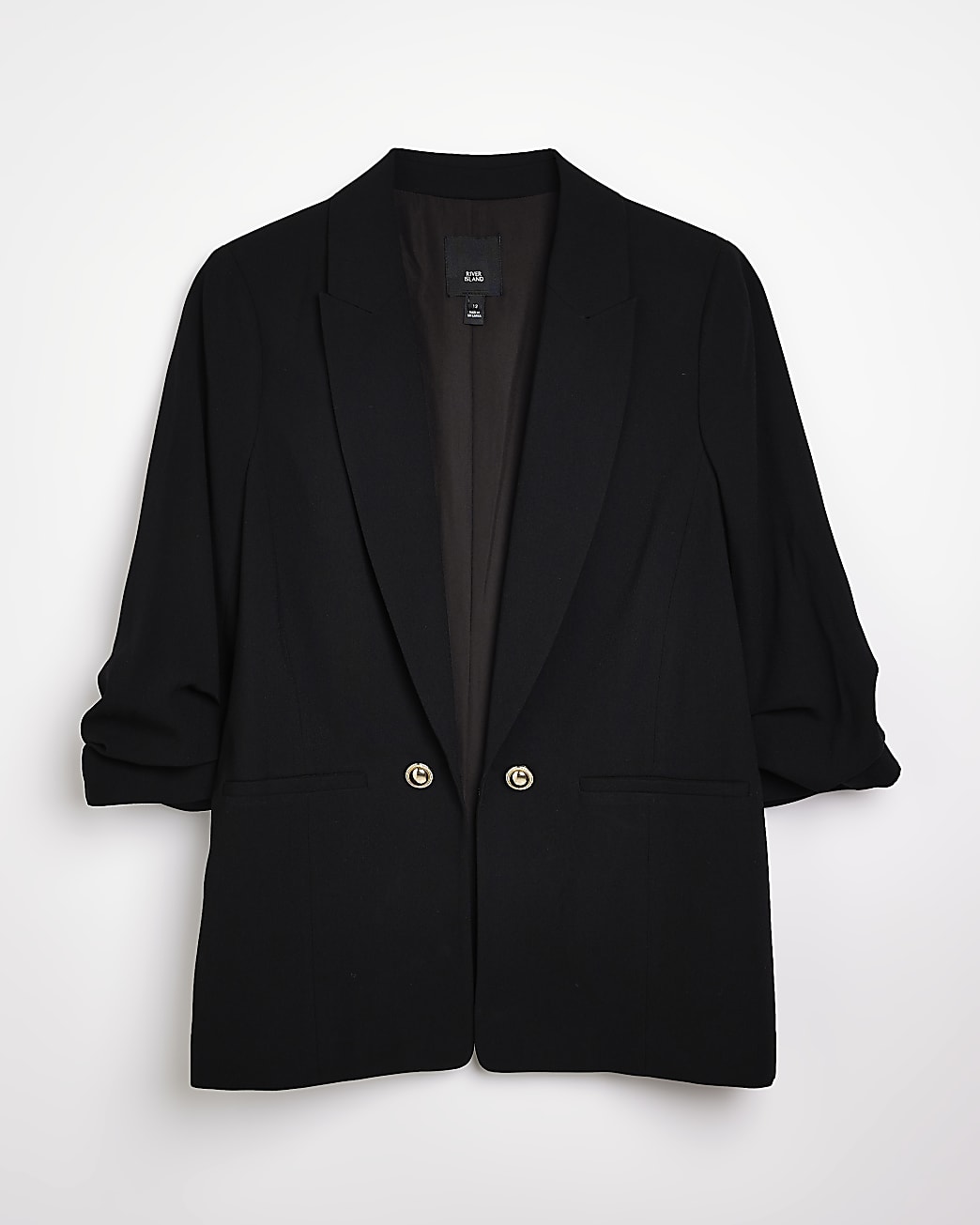 Black ruched sleeve blazer