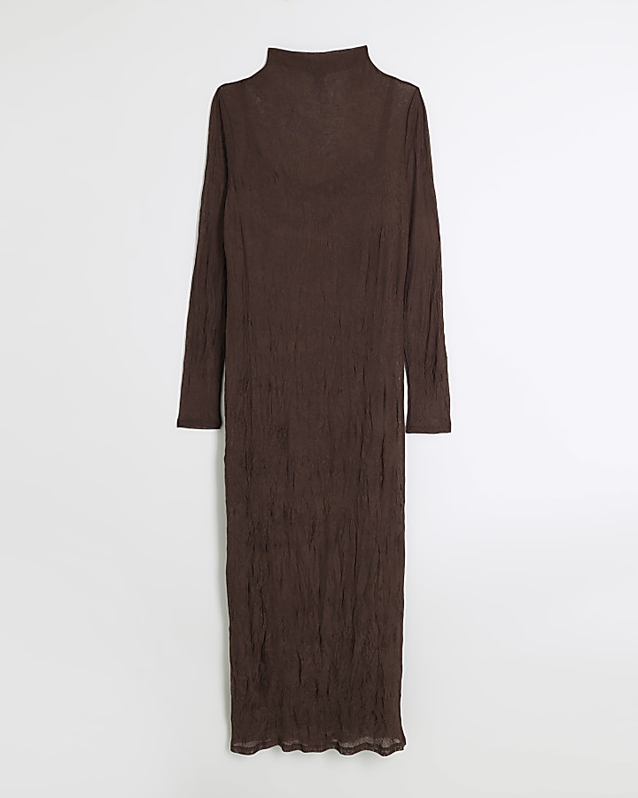 Brown mesh bodycon maxi dress