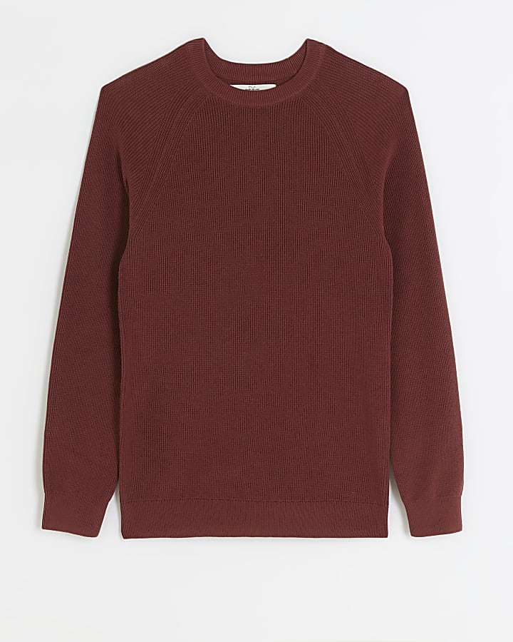 Rust Muscle Fit Rib Jumper