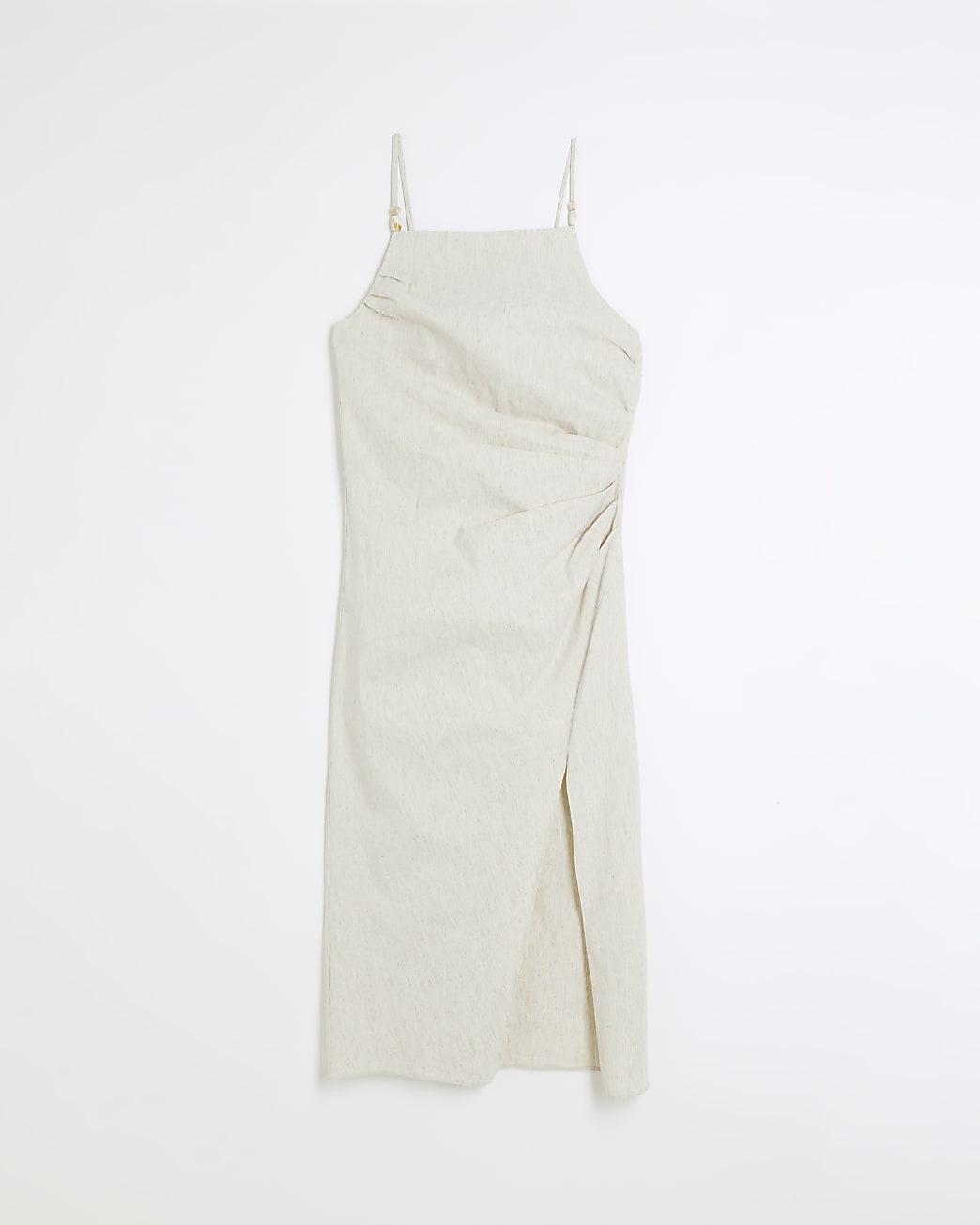 Cream ruched side slip midi dress