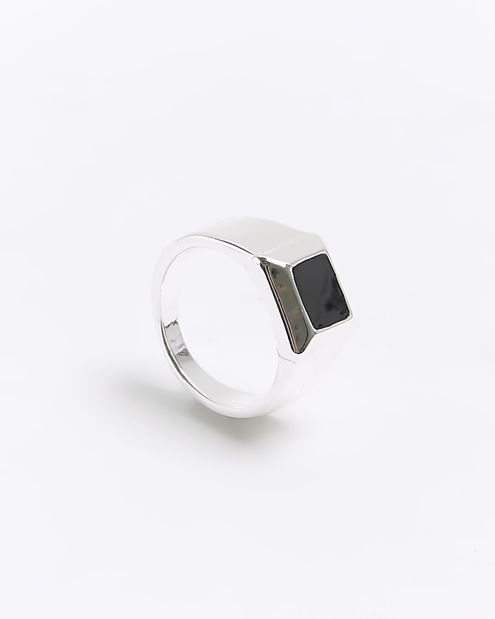 Silver colour square signet ring