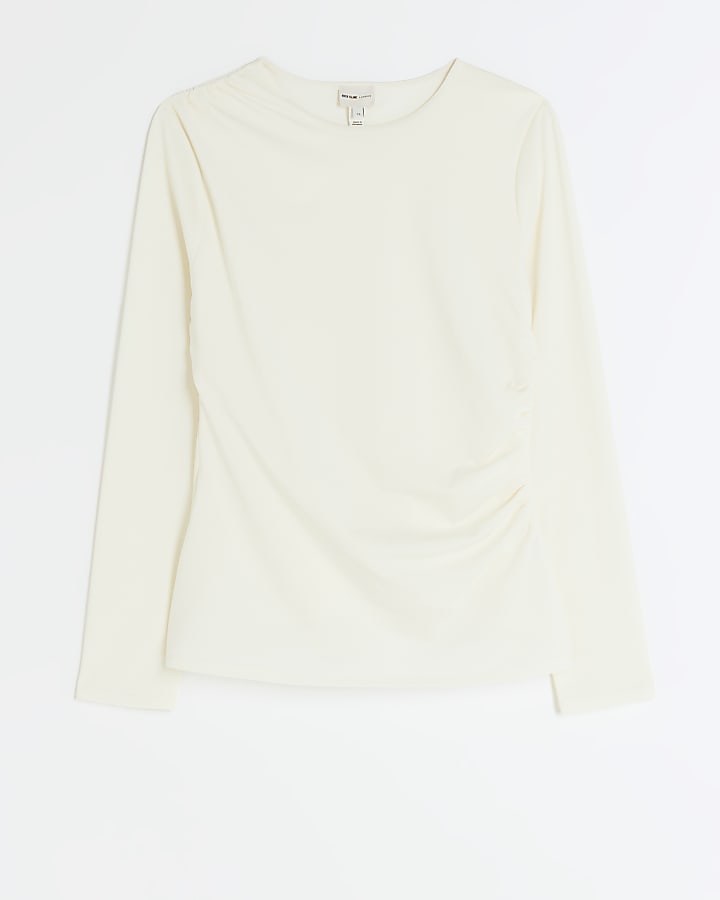 Cream ruched long sleeve top