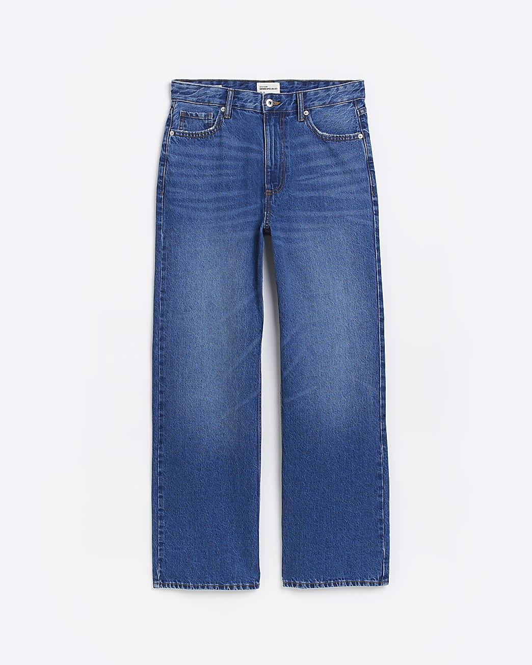 Blue high waisted relaxed straight leg jeans